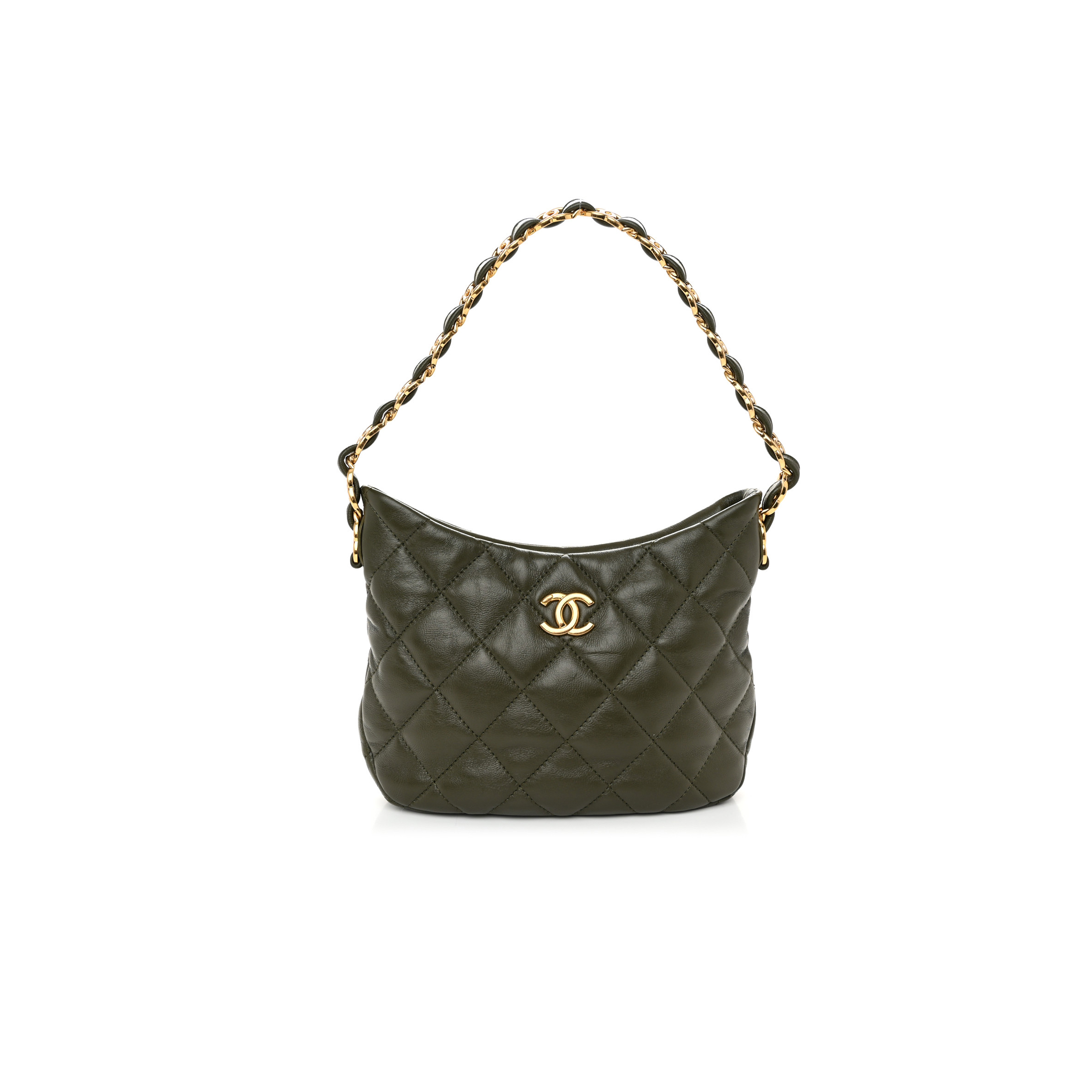 CHANEL MASTER LAMBSKIN QUILTED CC LINKS HOBO KHAKI AS3562 (24*17.5*6cm)